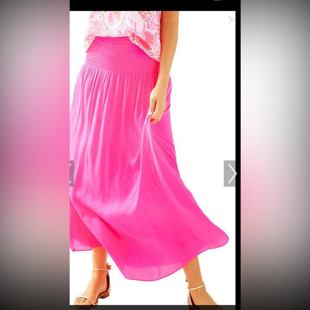 NWT Lilly Pulitzer Hot Pink Smocked Waist Maxi Skirt